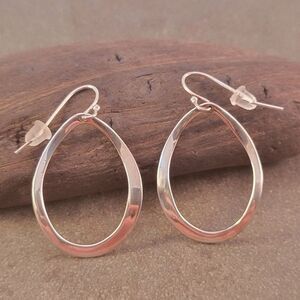 Sterling Tear Drop Wavy Hoop Earrings